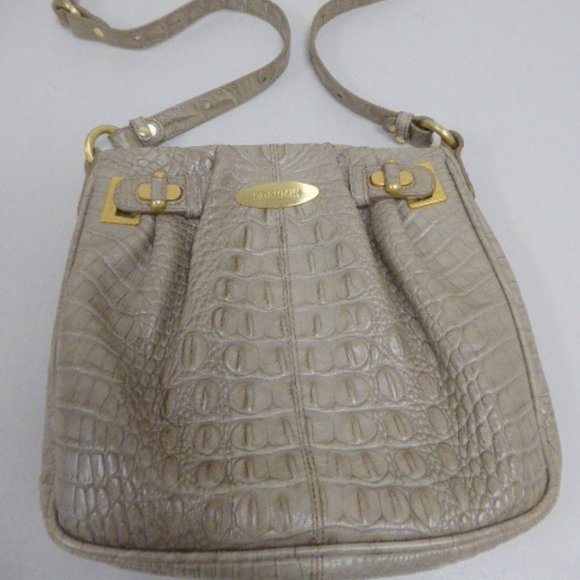 Brahmin crocodile leather crossbody shoulder bag taupe - Picture 1 of 9